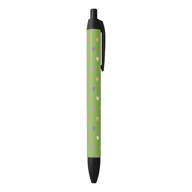 Stylo Noir Coeurs Polka sur vert vert (Bas (Vertical))