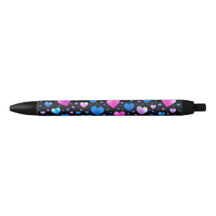 Stylo Noir Cœurs roses et bleus lumineux