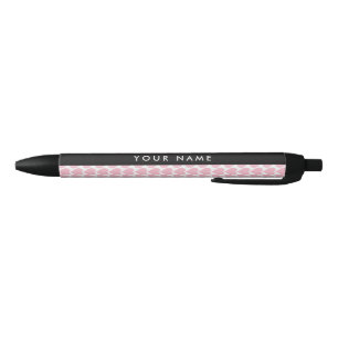 Stylo Noir Coeurs roses, Romantique, Votre Nom, Personnaliser