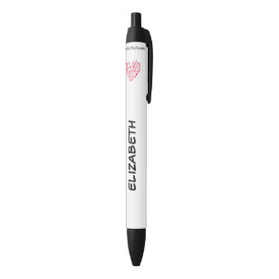 Stylo Noir Coeurs Rouge Et Rose   Ajouter Votre Nom