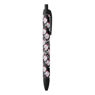 Stylo Noir coeurs rouges attachés avec l'arc blanc de ruban