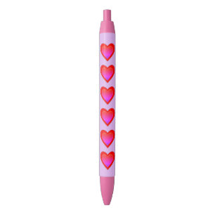 Stylo Noir Coeurs violets roses 4Kimberly