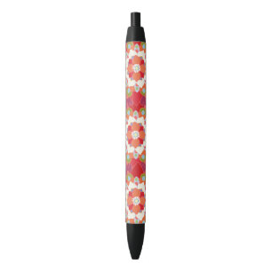 Stylo Noir Coloré rouge Lotus Floral Motif
