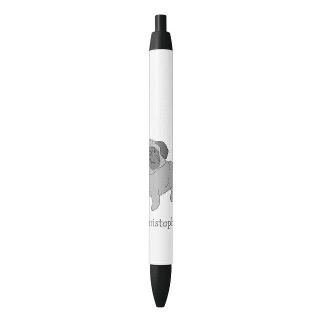 Stylo Noir Conception de chien de Carlin gris personnalisée (devant Vertical)
