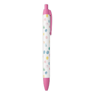 Stylo Noir Confettis Colorés Points Bleu Rouge Jaune Vert Ros