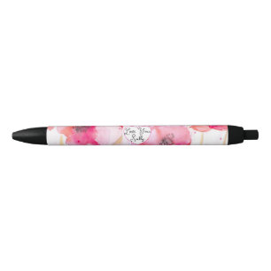 Stylo Noir Coquelicot Rouge Poppies Fleur Floral Aquarelle Fe