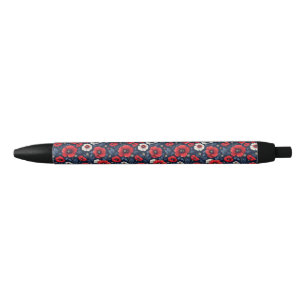 Stylo Noir Coquelicots rouges et blancs vibrants