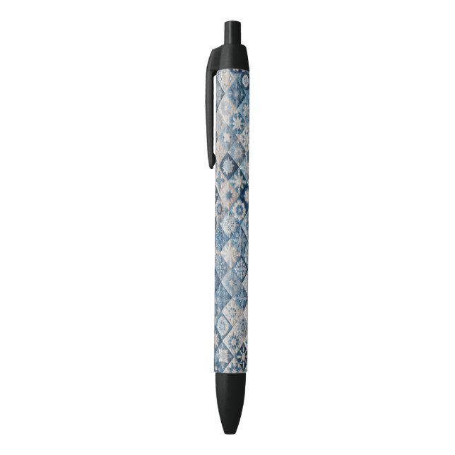 Stylo Noir Couche de flocons de neige bleu et blanc (Haut (Vertical))