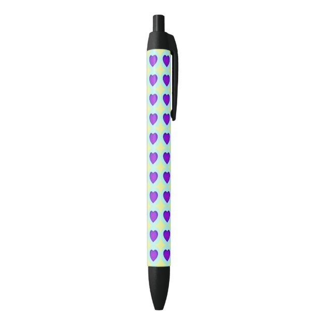 Stylo Noir Couleurs pastel & coeurs violets battre (Bas (Vertical))