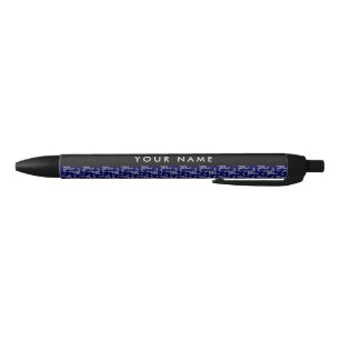 Stylo Noir Couronne de Noël, Bleu, Votre nom, Personnaliser