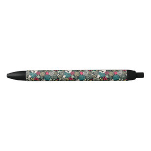 Stylo Noir Crâne en fleurs