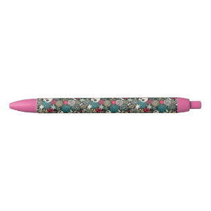 Stylo Noir Crâne fleuri