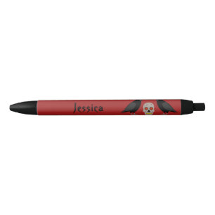 Stylo Noir Crâne gothique et corbeaux gardiens Halloween pers