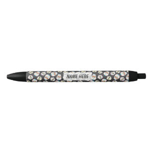 Stylo Noir Crânes à sucre sur noir avec Pois Personnalisé