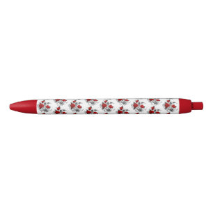 Stylo Noir Croissant mécanique avec roses rouges