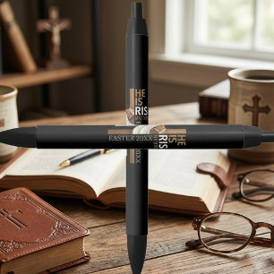 Stylo Noir Croix de Pâques vintage personnalisée Il est ressu