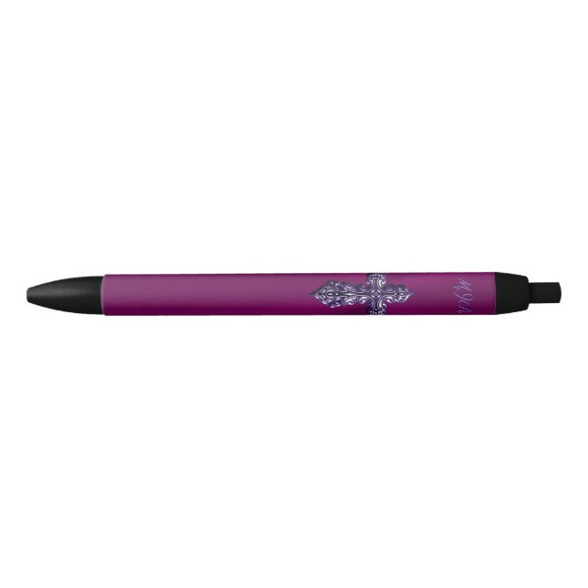 Stylo Noir Croix gothique à l'apparence bossée en violet avec (Devant)