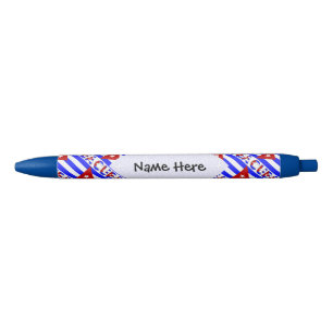 Stylo Noir Cuba et drapeau cubain bleu clair avec votre nom e