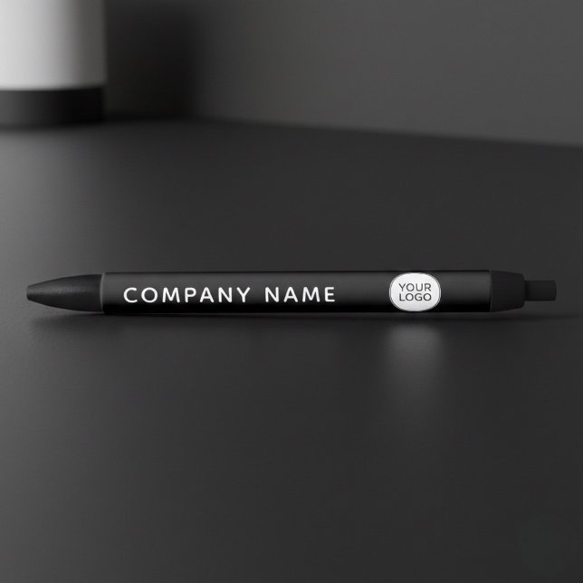 Stylo Noir Custom Company Logo Black Pen | Modern Minimalist  (Créateur téléchargé)