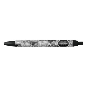 Stylo Noir Customisez votre motif photo noir blanc Monogramme