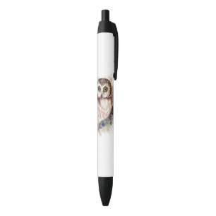 Stylo Noir Cute Aquarelle Chouette Oiseau Art de la nature