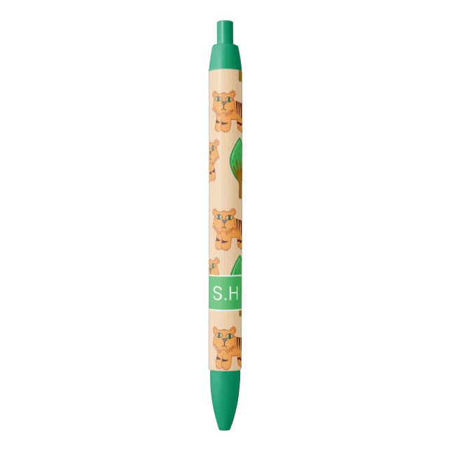 Stylo Noir Cute Cartoon Motif Tiger Personnalisé (devant Vertical)