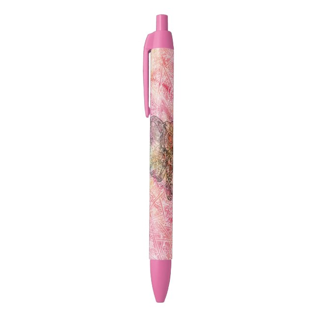 Stylo Noir Cute Elephant Aquarelle main dessinée Fleur de hen (Haut (Vertical))