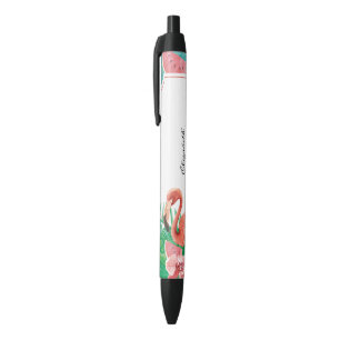 Stylo Noir Cute Flamant rose rose pastèque