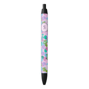 Stylo Noir Cute grenouilles rose et verte Monogramme personna