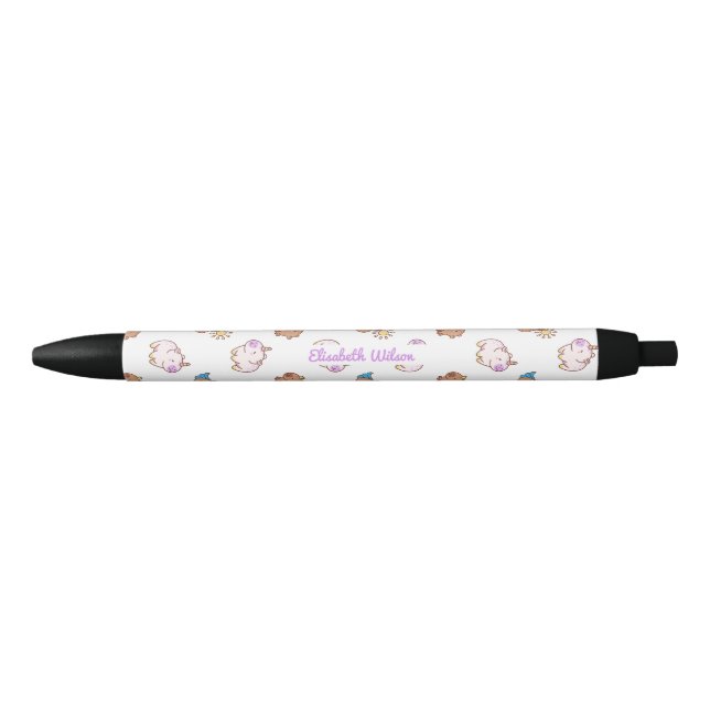 Stylo Noir Cute Kawaii Capybara Nom du script Monogramme (Devant)