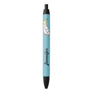 Stylo Noir Cute Lutino Cockatiel Cartoon Bird Avec Nom