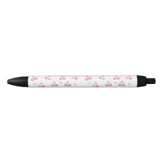 Stylo Noir Cute Pastel Pink Cherry Pattern Ink Pen