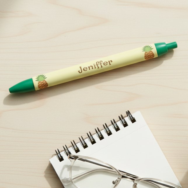 Stylo Noir Cute Pineapple Pens with Name (Personalized pineapple pen with name and cute colors. 🍍)