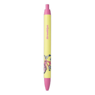 Stylo Noir Cute pink kids bicycle cartoon illustration