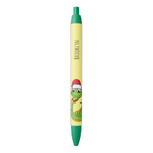Stylo Noir Cute serpent vert avec chapeau santa dessin animé