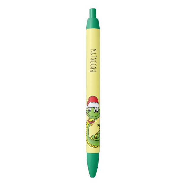 Stylo Noir Cute serpent vert avec chapeau santa dessin animé (devant Vertical)