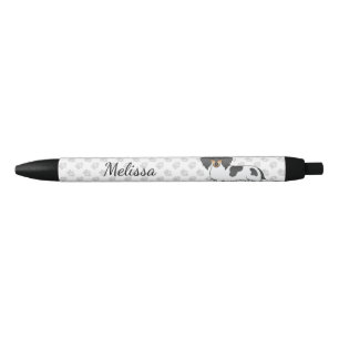 Stylo Noir Dachshund à poil long piebalde noir et feu & Nom