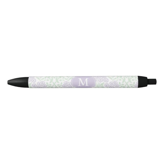 Stylo Noir Damassé florale décorée d'un monogramme de vert et (Devant)