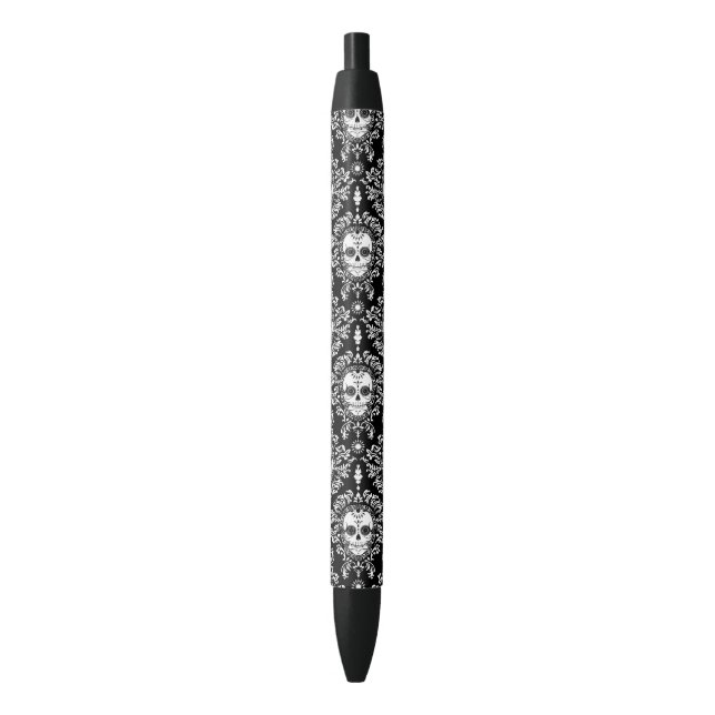 Stylo Noir Damassé morte - motif de crâne de sucre (devant Vertical)