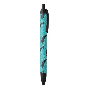Stylo Noir Dauphin qui nage Paillettes Noires Animaux de l'Oc
