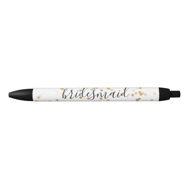 Stylo Noir Demoiselle d'honneur fascinante de confettis d'or (Devant)