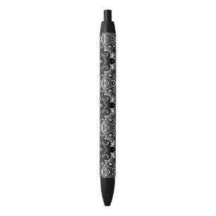 Stylo Noir Dentelle florale blanche
