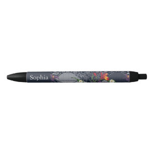Stylo Noir Dentelles, paisley et pied-de-poule, conception de