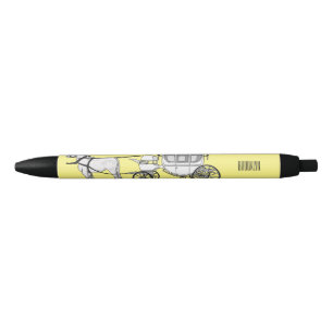 Stylo Noir dessin animé mariage cheval & calèche