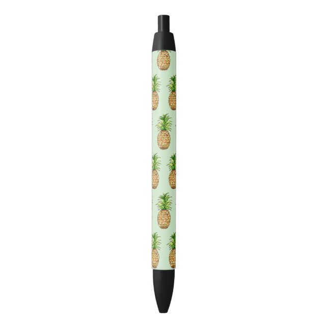 Stylo Noir dessin d'ananas aquarelle (devant Vertical)