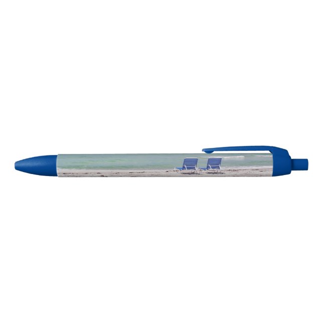 Stylo Noir Deux chaises bleues sur la plage (Haut)