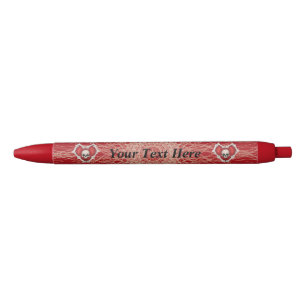 Stylo Noir Deux Coeurs Rouge Gothiques Avec Os Spirales Crâne