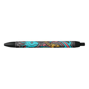Stylo Noir Dieu aztèque Xolotl combattant l'art tribal de la
