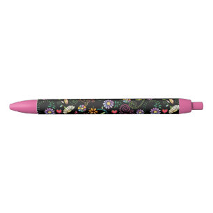 Stylo Noir Doodle à main coloré Floral sans couture motif