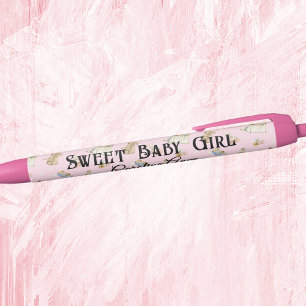 Stylo Noir Douce Bébé Fille Rose, Nom, Encre Noire